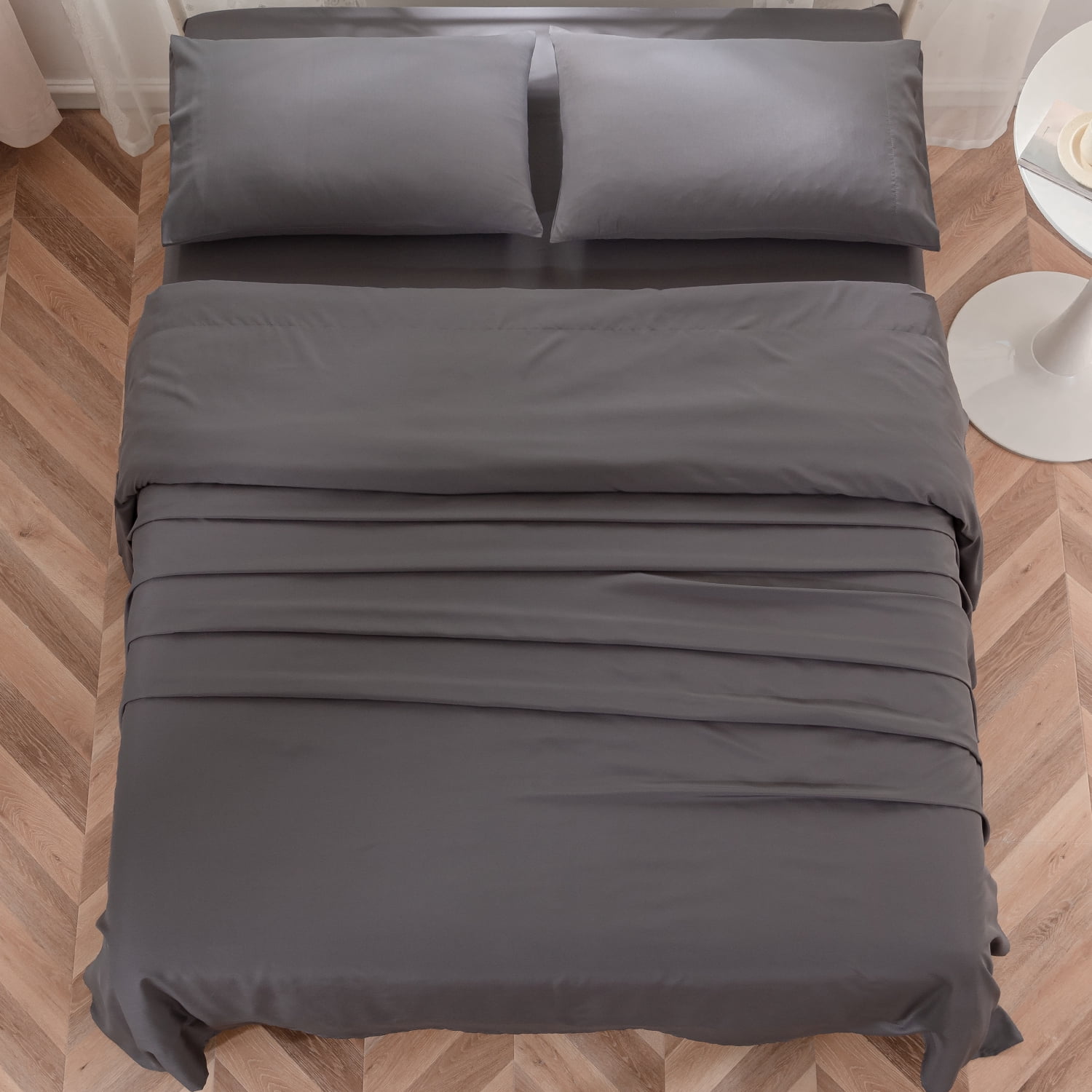 JOHNPEY Silky Bed Sheets Set Bamboo Soft Bed Sheets for Queen Size Bed,Flat Sheet + Fitted Sheet + 2 Pillowcase,Queen,Dark Gray