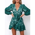 thumbnail image 2 of Asyoly Womens Dresses Lace Wrap Mini Dress V Neck Puff Sleeve A-Line Dress Flowy Floral Dress with Bow-Knot Belt, 2 of 5