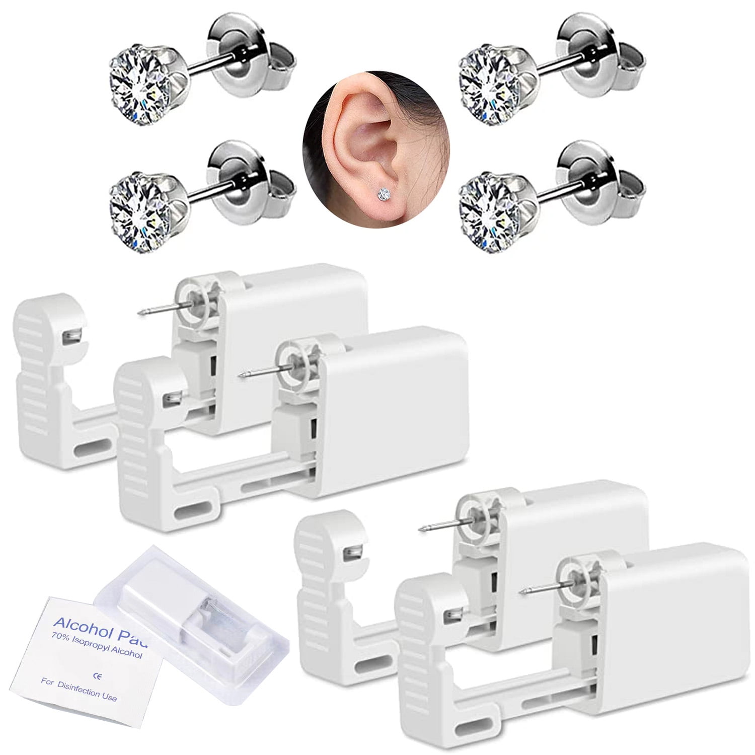 2 Pack Self Ear Piercing Gun Earring Disposable Piercing Kit No Pain