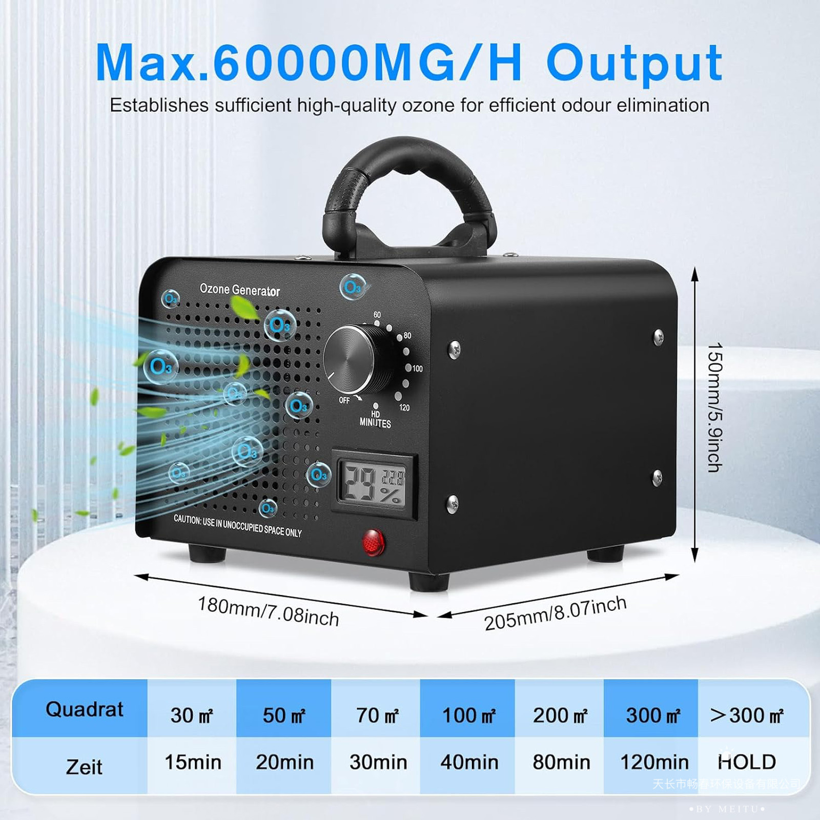 HQinX Ozone Generator 60000mg/h,Portable Ozone Machine with Hygrometer & Timer for Removes Odors,Air Purifier for Home & Car,Offices