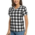 thumbnail image 2 of Vsdgher Black White Plaid Women Shirts V Neck Short Sleeve Tops T-Shirt Basic Tees, S to 3XLSmall, 2 of 5