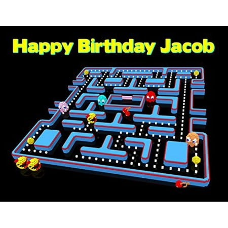 Cake Decorating Video - Pacman Retro Video Game Arcade Pixelated Edible Image Photo Sugar Frosting Icing Cake Topper Sheet Personalized Custom Customized Birthday Party - 1/4 Sheet - 76444
