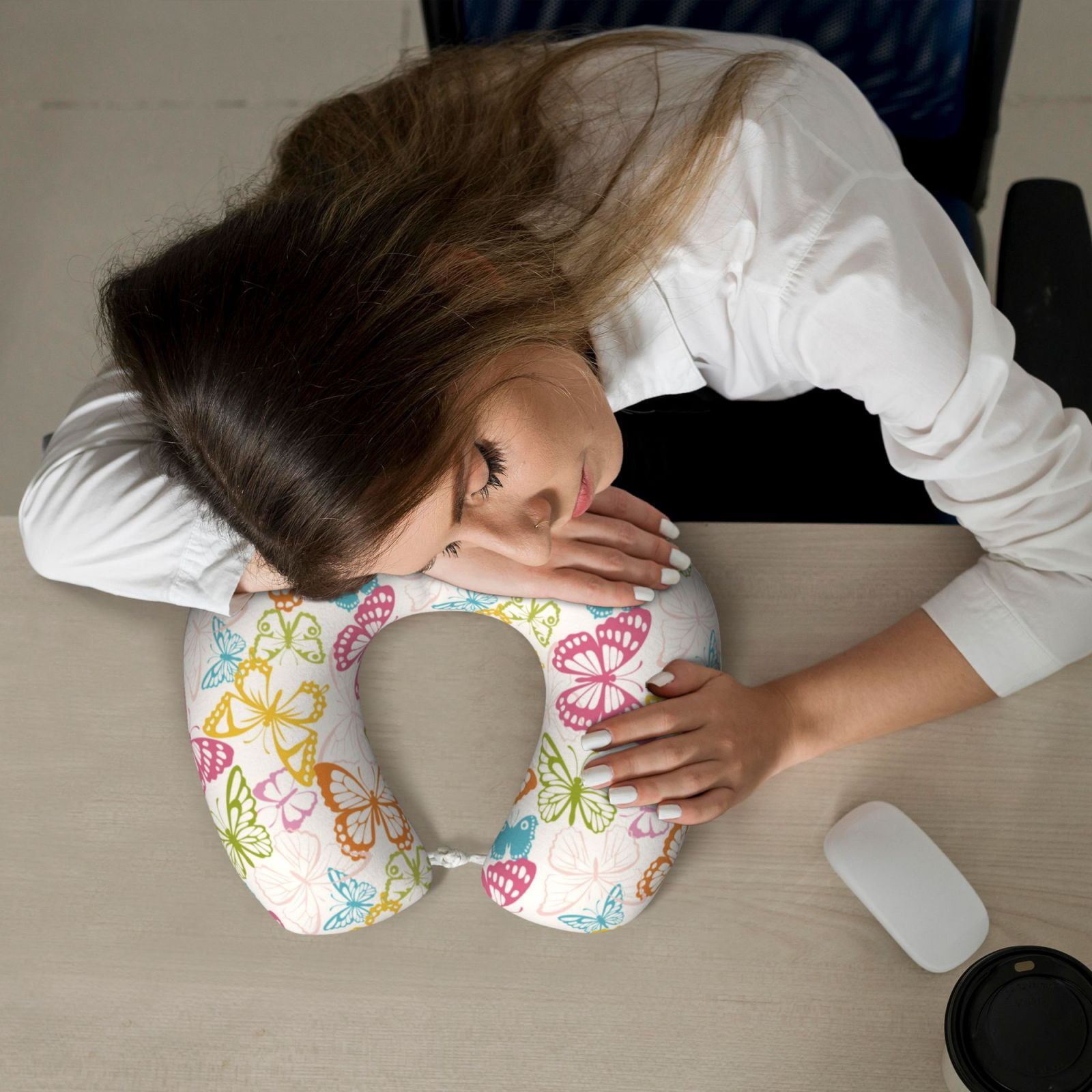Xecao Retro Colorful Butterfly Print Memory Foam Cervical Neck Pillow Versatile U-Shaped Pillows for Home,Office,Camping,Travelling,Soft Washable Cover