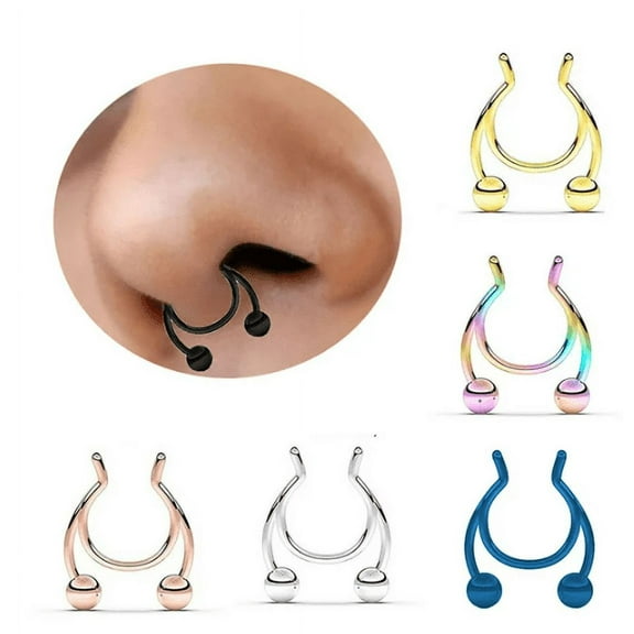 Yesbay Stainless Steel Antler Shape Nose Ring Clip Nasal Septum Piercing Body Jewelry-Black