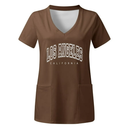 

TAIAOJING Women Scrubs Top Plus Size Top V Neck Short Sleeved Pockets Prints T Shirt