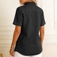 thumbnail image 4 of Denim Shirt Women Trendy Button Down V Neck Jean Tops 3/4 Sleeves Lightweight Soft Shirts Smart Casual Blouses Cowboy Western Tops Office Work Irregular Hem Tunic Tops, 4 of 6
