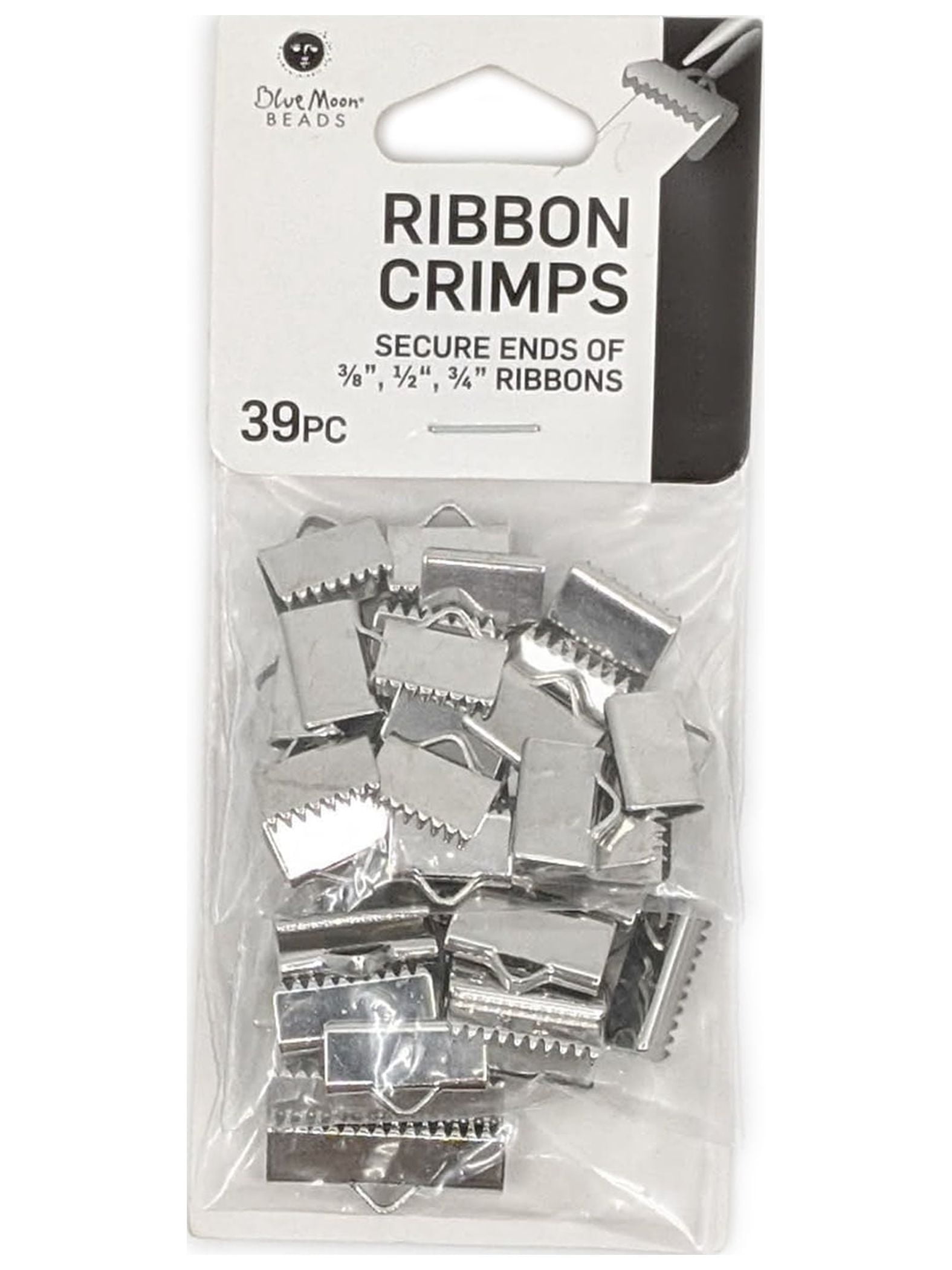 (3 pack) Blue Moon Beads Silver Ribbon Crimp Findings for DIY Jewelry Making, 39 Piece-Unisex, Adult