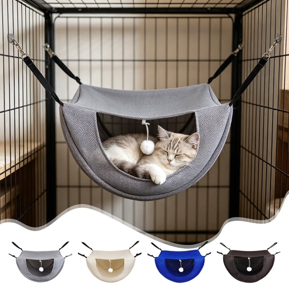 Cat Hammock for Crate with Breathable Mesh Hanging Bed, Summer Cooling Lounger & Removable Washable Pad, Suitable for Indoor Outdoor Portable Use, 18.5x14.9x11in by MPOISVA