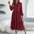 thumbnail image 3 of Efsteb Maxi Dress for Women 2025 Long Sleeve Lapel V Neck A Line Ruffle Dress Elegant Tiered Cocktail Party Dresses (Wine,S), 3 of 8