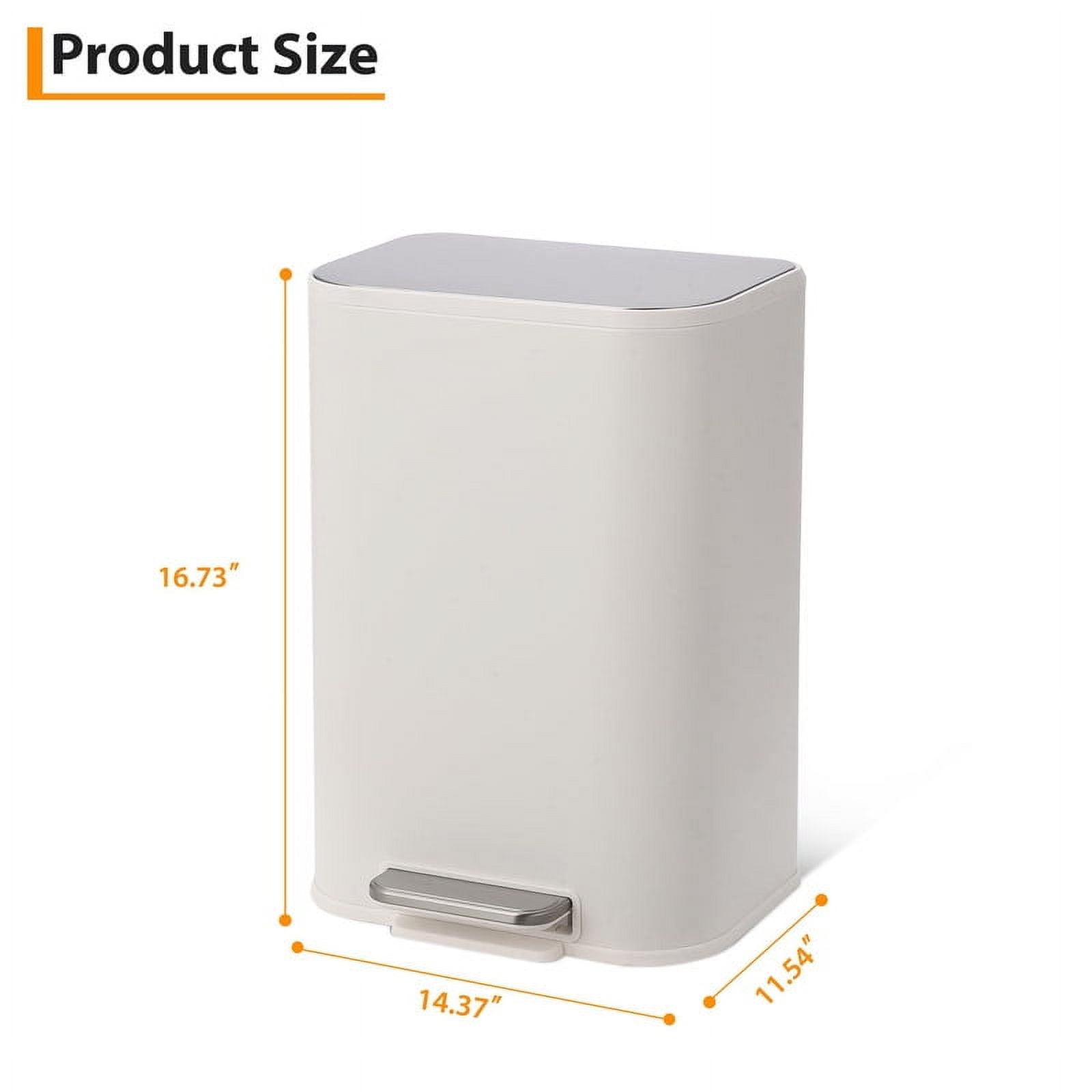 TROPOW Kitchen Trash Can,Stainless Steel Garbage Can with Lid, Step-On Pedal and Inner Bucket, Rectangular Trash Can for Home Kitchen Office Living Room