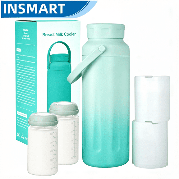 INSMART Breast Milk Cooler with 2 Bottles, Portable Breastmilk Chiller for Travel & Work, 24H Insulated Milk Storage Container for Breastfeeding Moms, BPA-Free Baby Bottle Storage Set