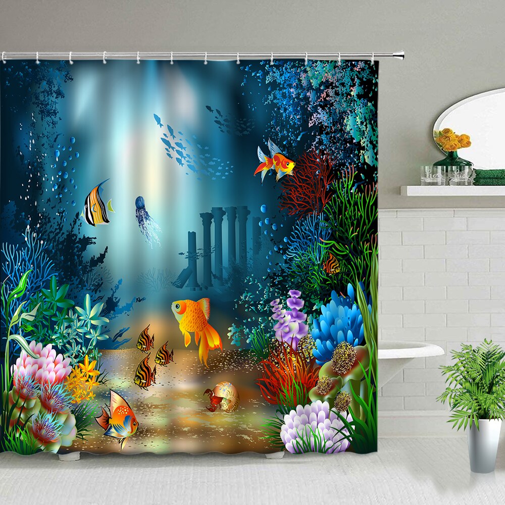 Tropical Fish Ocean Landscape Shower Curtains Underwater World Scenery Bathroom Decor Waterproof