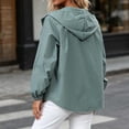 thumbnail image 4 of hlysgo Women's Hooded Zip Up Short Jacket Long Sleeve Elastic Cuff Casual Coat Lightweight Outerwear Fall Vacation with Pocket Green,M, 4 of 5