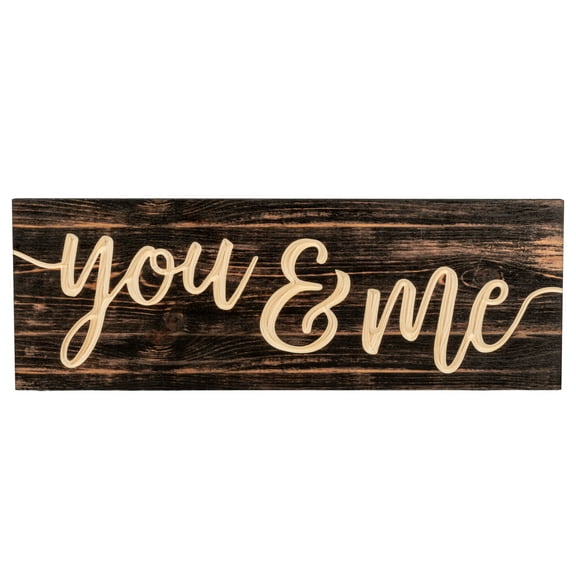 P. Graham Dunn You & Me Distressed Engraved 15.75 x 5.5 Inch Solid Pine Wood Plank Wall Plaque Sign
