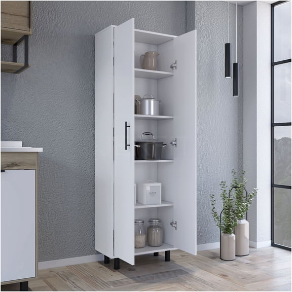 JERFIT 5-Shelf Storage Organizer Cabinet, Freestanding White Bookcase with 5 Adjustable Shelves for Bedroom, Living Room, Home Office