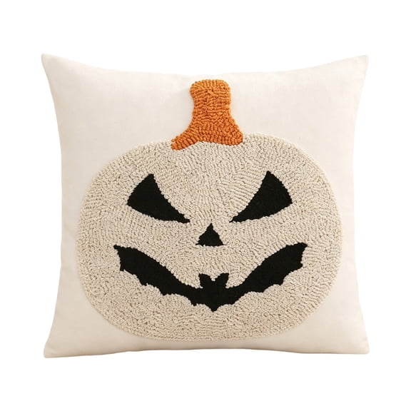 YAWUBT Halloween Tufted Embroidery Jack-O'-Lantern Throw Pillow, 18x18 Inch Decorative Accent Pillow, Farmhouse Halloween Pumpkin Cushion, Home Decor