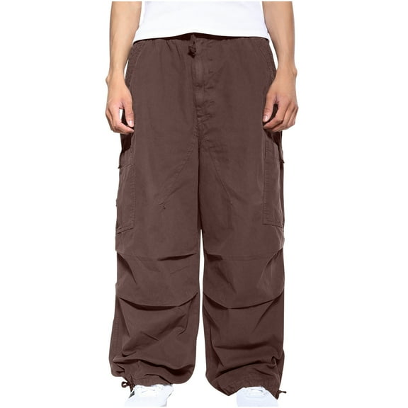IROINNID Cargo Pants for Men Savings Wide Leg Loose Fit Solid Baggy Pants Outdoor Street Style Casual Sports Long Pants,Coffee