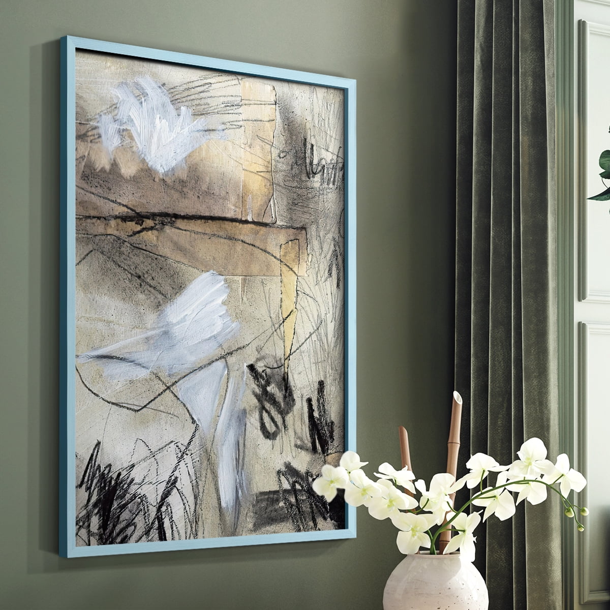 Masked Notes I Framed Print in Blue Solid Wood Framed Print No Nail Hanging