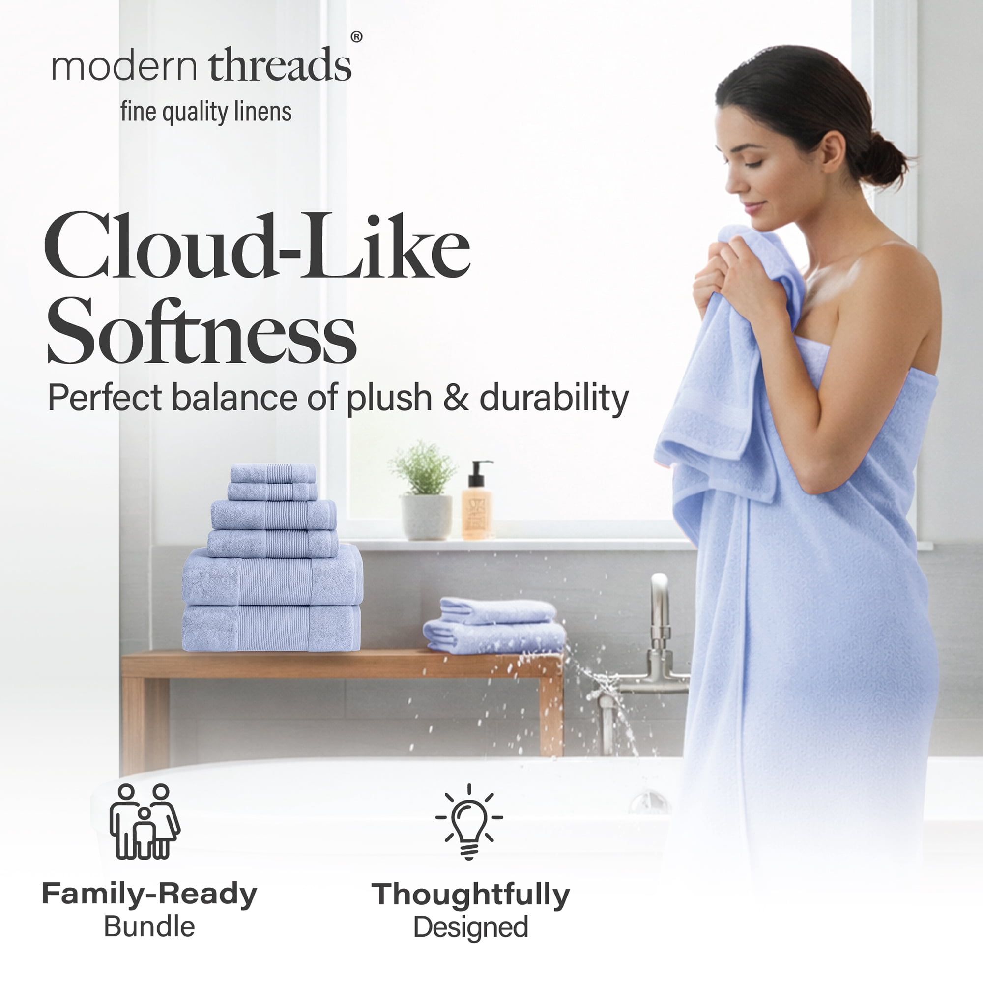 Modern Threads Aircloud 6-Piece Cotton Adult Bath Towel Set, Blue