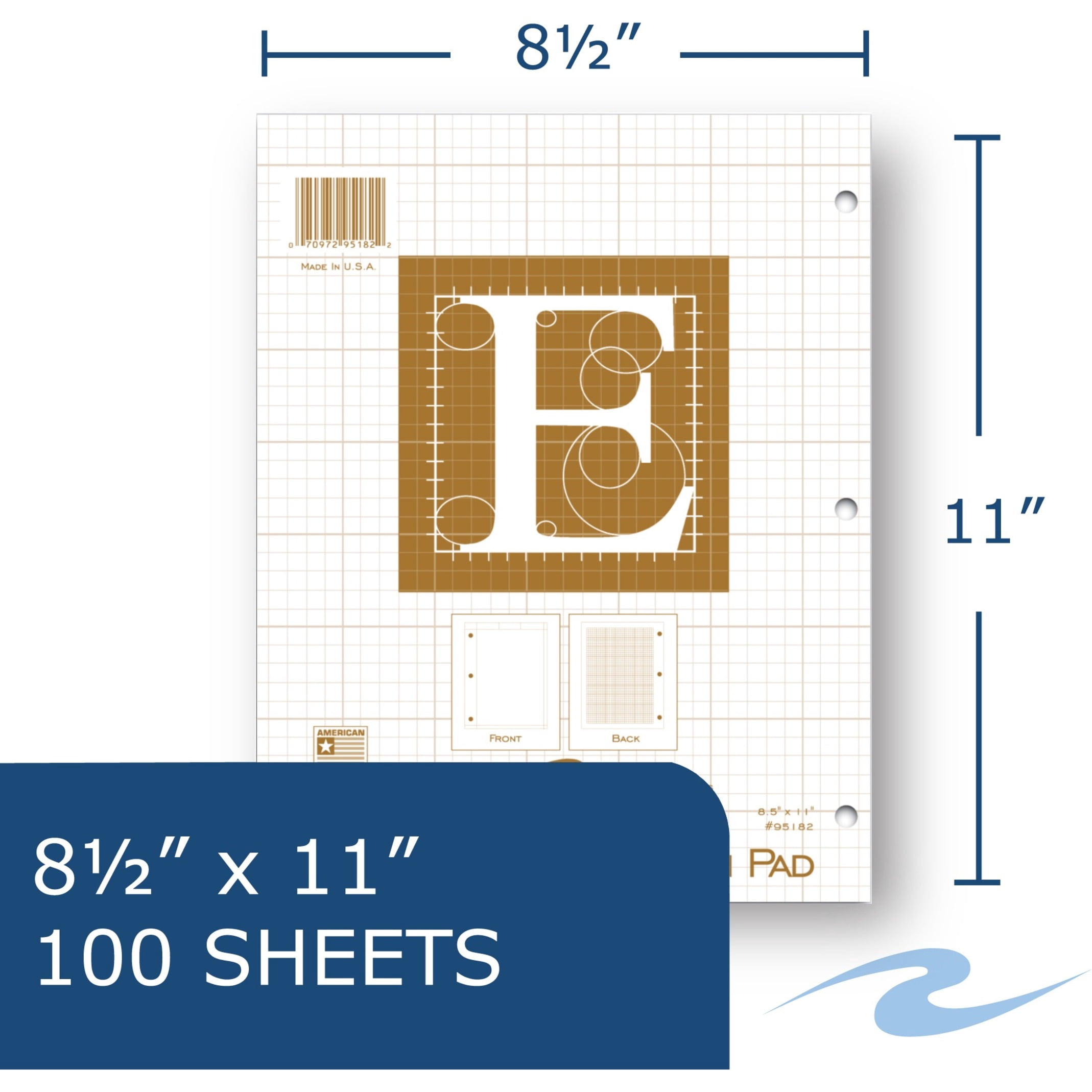 Roaring Spring 5x5 Grid Engineering Pad, 1 Case (24 Total), 15# Buff, 3 Hole Punched, 8.5" x 11" 100 Sheets, Buff Paper
