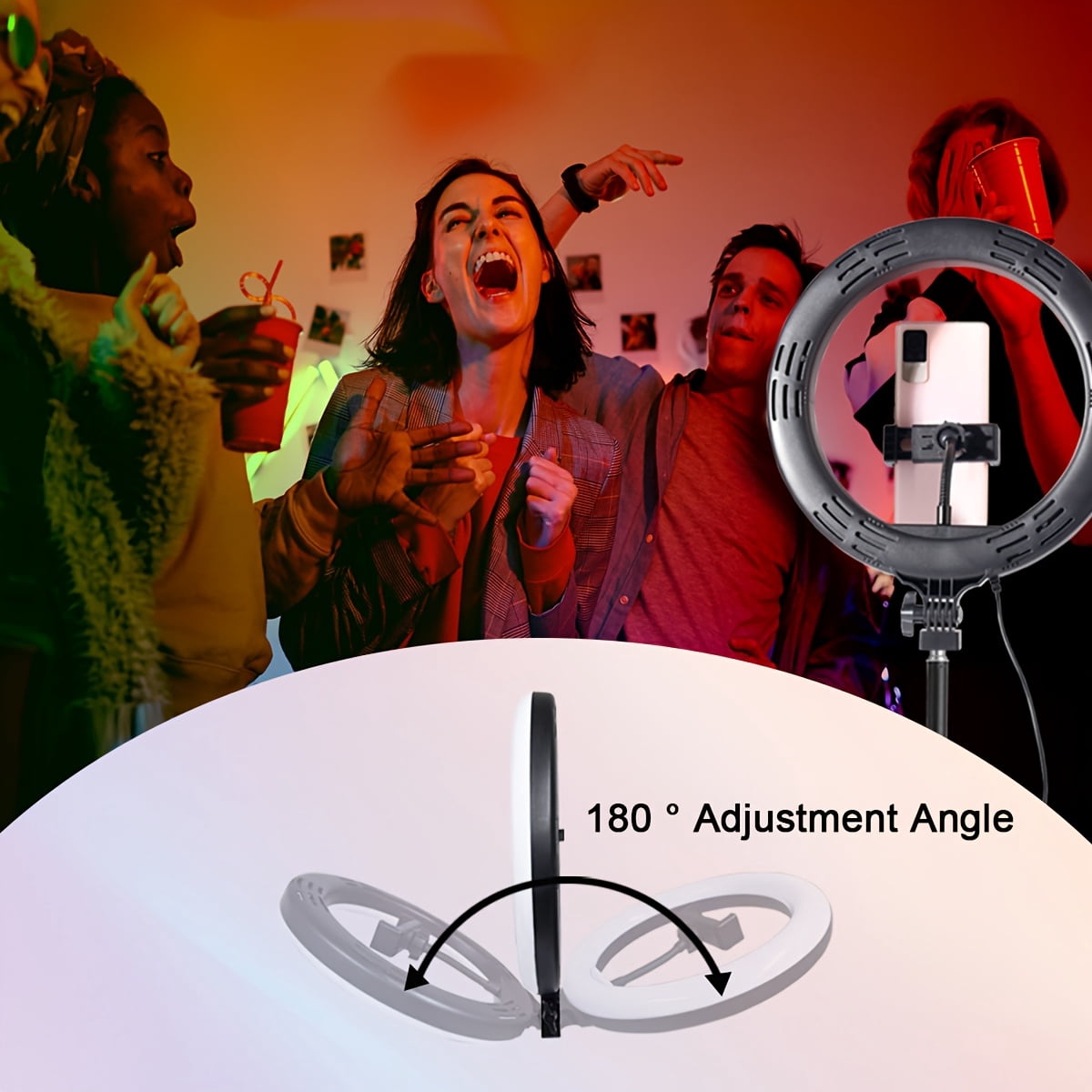 10-inch RGB LED Ring Light with Stand, Compatible with Tripods up to 43", Includes 2 Phone Mounts, 5000K Color Temp - Ideal for Live Streaming, Makeup, YouTube, TikTok & Vlogging.