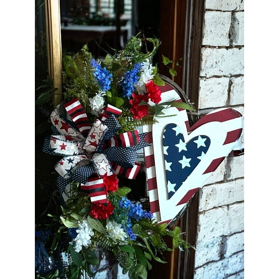 Patriotic Heart Wreath, Patriotic Wreath, Red, White and Blue Wreath, Home Decor