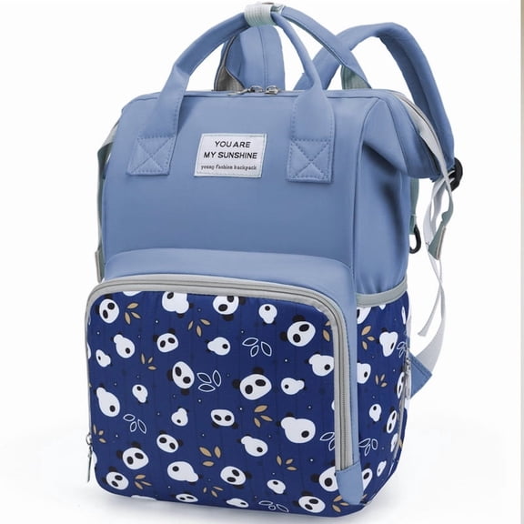 Diaper Bag Backpack for Moms Multi-Function Waterproof Baby Bag with Insulated Pockets and Stroller Straps Panda Print-blue-