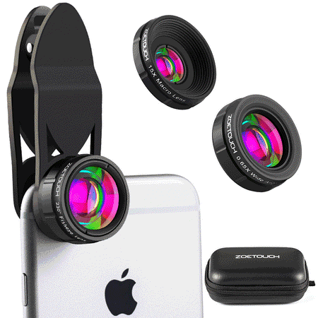 Zoetouch Phone Camera Lens Kit, 3 in 1 Wide Angle Lens Macro Lens Fisheye Lens, Clip on Cell Phone Camera Lenses for iPhone, Android, Samsung, Other Smartphones and (Best Clip On Lens For Android)