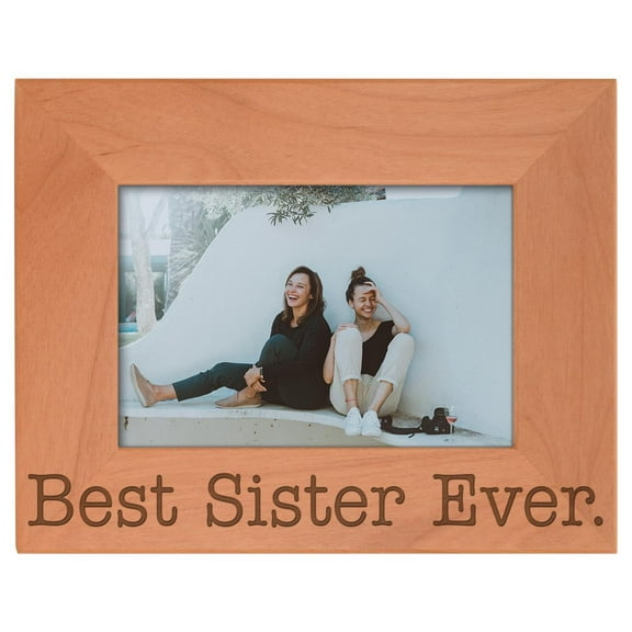 ThisWear Birthday Gift for Sister Best Sister Ever Natural Wood Engraved 4x6 Landscape Picture Frame Wood