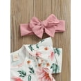 thumbnail image 5 of TSEXIEFOOFU 3 Pcs Newborn Casual Outfits, Baby Girls Floral Fly Sleeve Round Neck Romper + Suspender Skirt + Solid Color Headband, 5 of 8