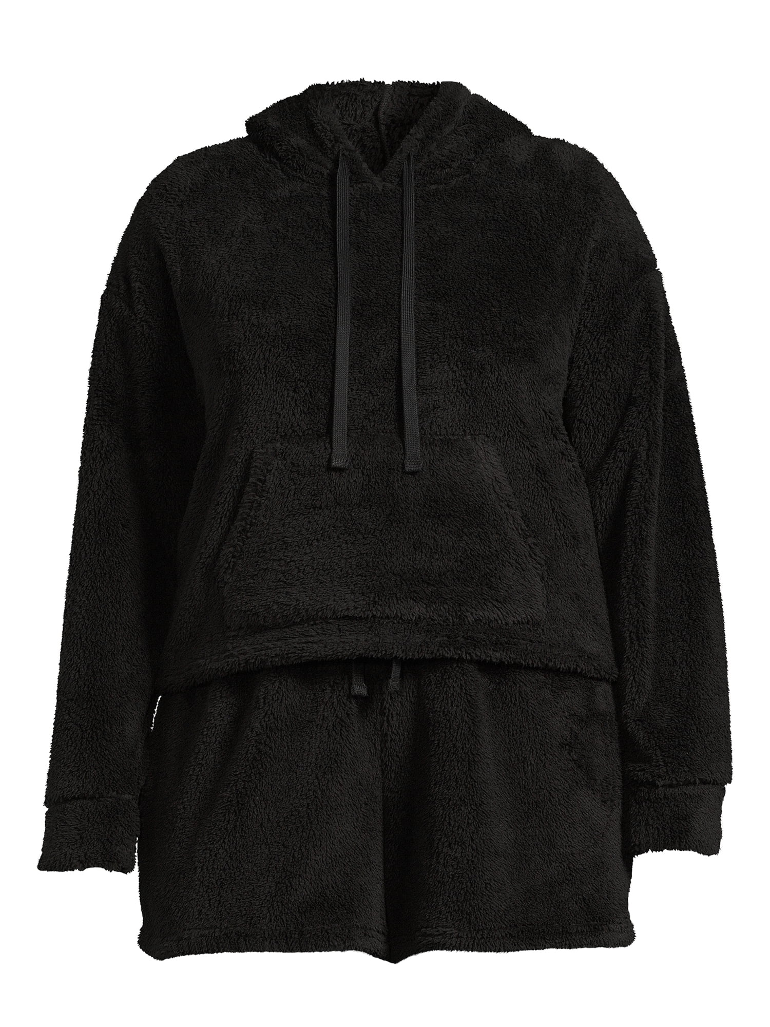No Boundaries Juniors' Plus Size Cozy Faux Sherpa Hoodie and Shorts Set, 2-Piece