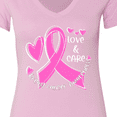thumbnail image 4 of Inktastic Love, Care, Cure Breast Cancer Awareness Pink Ribbon Women's V-Neck T-Shirt, 4 of 5