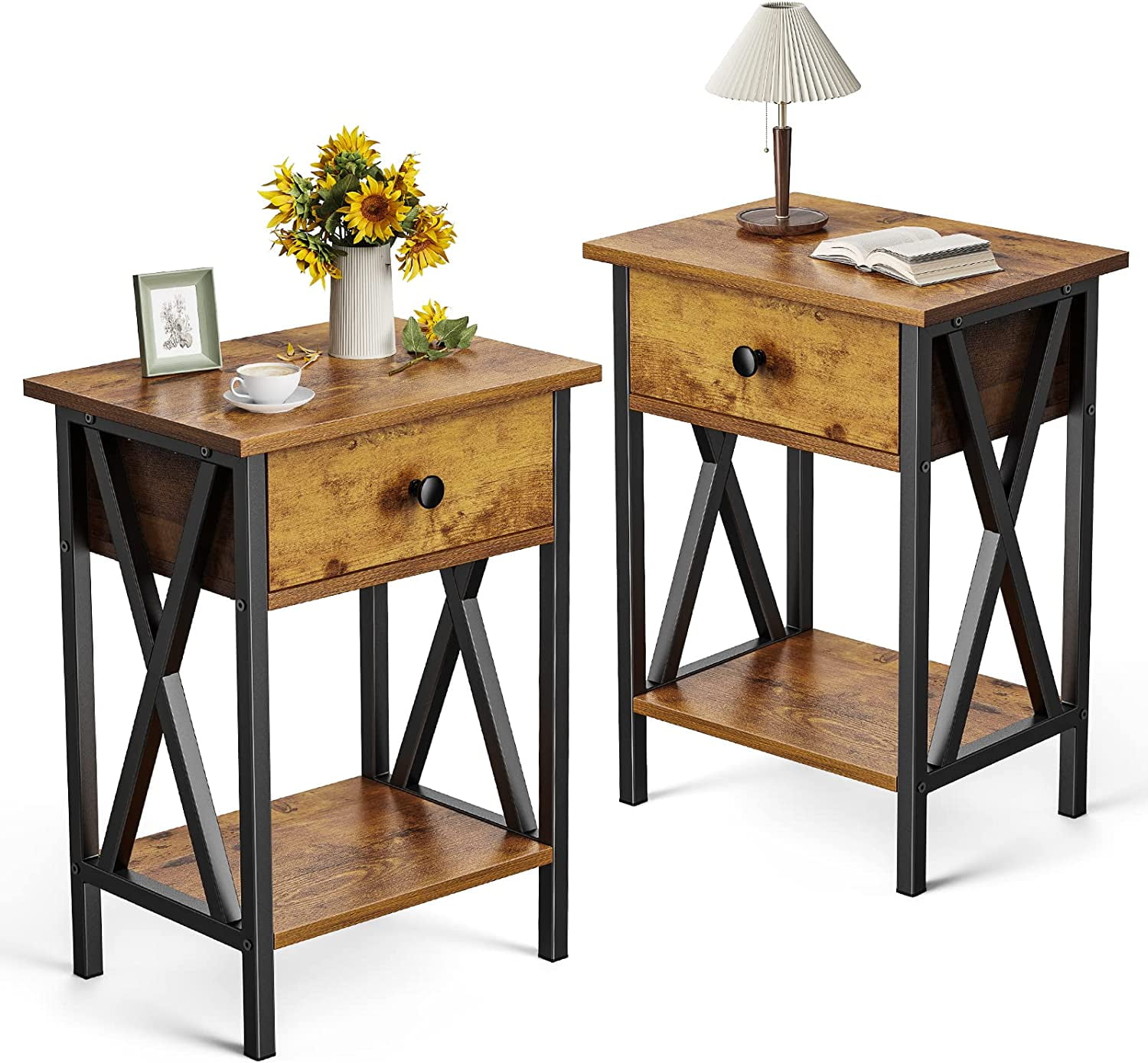 Modern Side End Tables, Nightstands Set of 2, Bedside Tables with