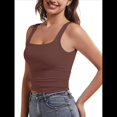 thumbnail image 1 of Camisetas Sin Mangas con Doble Forro para Mujer, Estilo Y2K, para Salir, Ajustadas, Sin Mangas, con Cuello Cuadrado, para Verano. Marrón S, 1 of 10