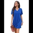 thumbnail image 3 of Vestido de Verano para Mujer, con Escote en V y Mangas , Color Azul Oscuro, Talla M, 3 of 8