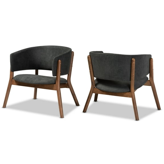 Baxton Studio Baron Mid-Century Modern Dark Grey Fabric Upholstered and Walnut Brown Finished Wood 2-Piece Living Room