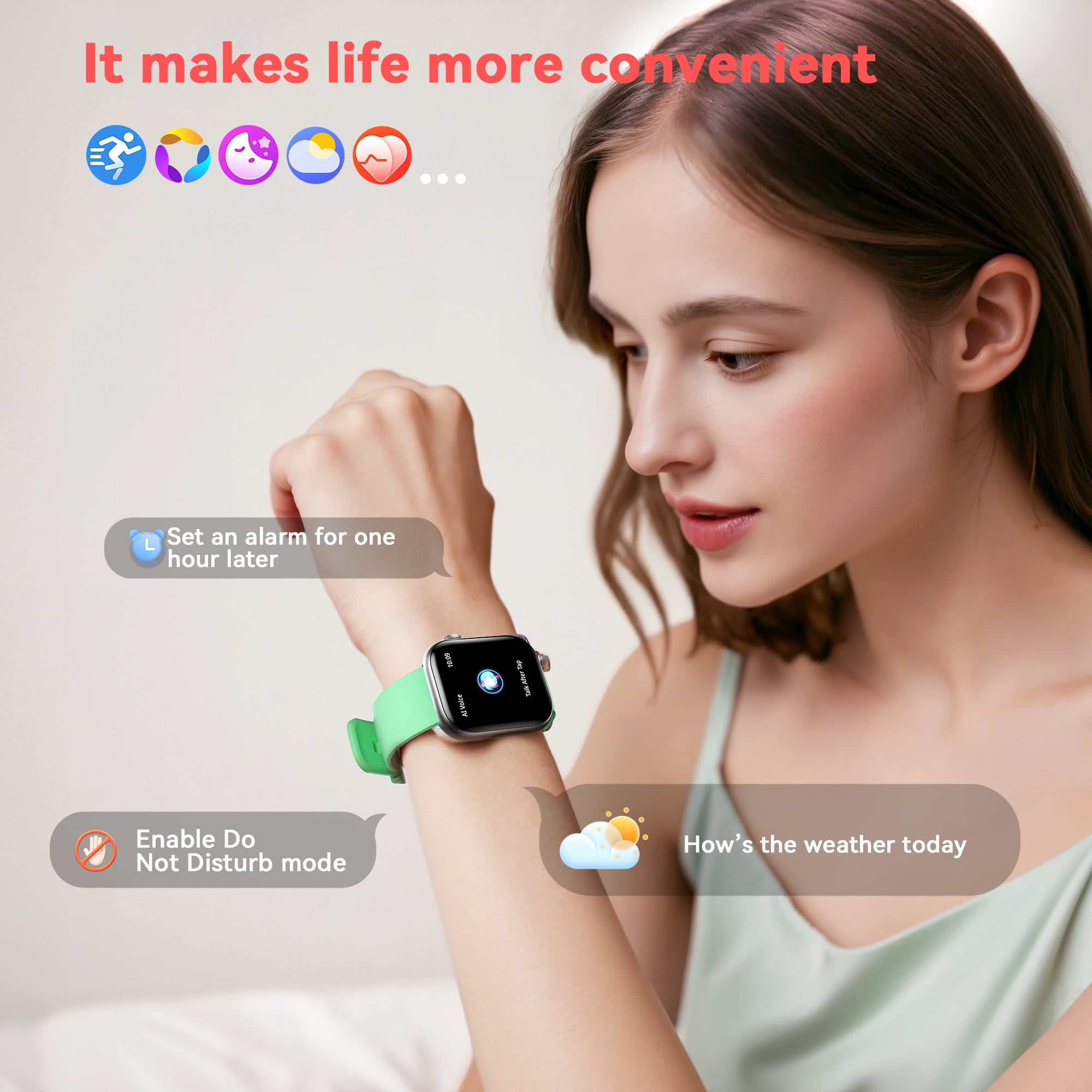Smart Watch for Men Women, 2.01" HD Touchsreen, Bluetooth Calling, IP68 Water-Resistance, 180+ Sports Modes, Health, Fitness & Sleep Tracker, Timer, Fitness Watch for Android/iOS, Silver