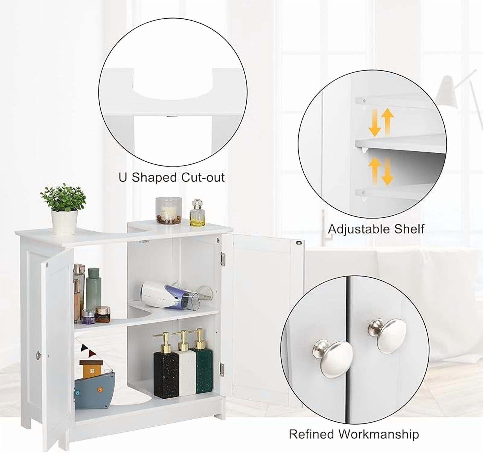 Pedestal Sink Storage Cabinet with 2 Doors Traditional Under Sink Cabinet Bathroom Space Saver Organizer with Adjustable Shelf 23 5/8" W x 11 7/16" D x 23 5/8" H
