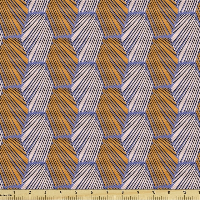 Geometric Upholstery Fabric by the Yard, Striped Hexagons Creative Hand-drawn Brushed Design with Sketchy Look, Decorative Fabric for DIY and Home Accents, Lavender Orange Blush by Ambesonne