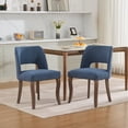 thumbnail image 2 of Jianyuan Song 4-Pack Modern Fabric Upholstered Dining Chairs, Hollow-Out Back with Rivet Trim & Curved Rubberwood Legs, Farmhouse Kitchen Dinner Chairs, Blue, 2 of 12