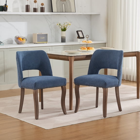 Cterwk Set of 2 Dining Chairs with Wooden Frame, Fabric Upholstered Side Chair for Kitchen, Living Room, Dining Room, Blue