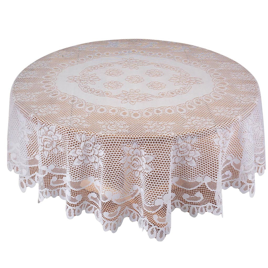WHITE HEAVY LACE ROSE SCALLOPED STAIN RELEASE 54 X 72" 135X180CM TABLE CLOTH 