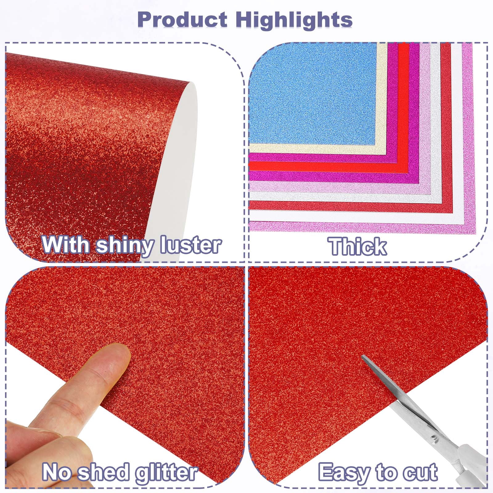 60Sheets Colorful Glitter Cardstock, 8.3x11.7 in A4 Glitter Paper Card Stock Shiny Scrapbook 250gsm Sparkly Paper Large Shimmer for Crafts Scrapbook DIY Art Wedding Party