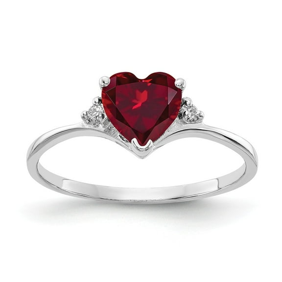 14K White Gold Ring Band Themed Ruby Lab Created Heart Red Diamond Round