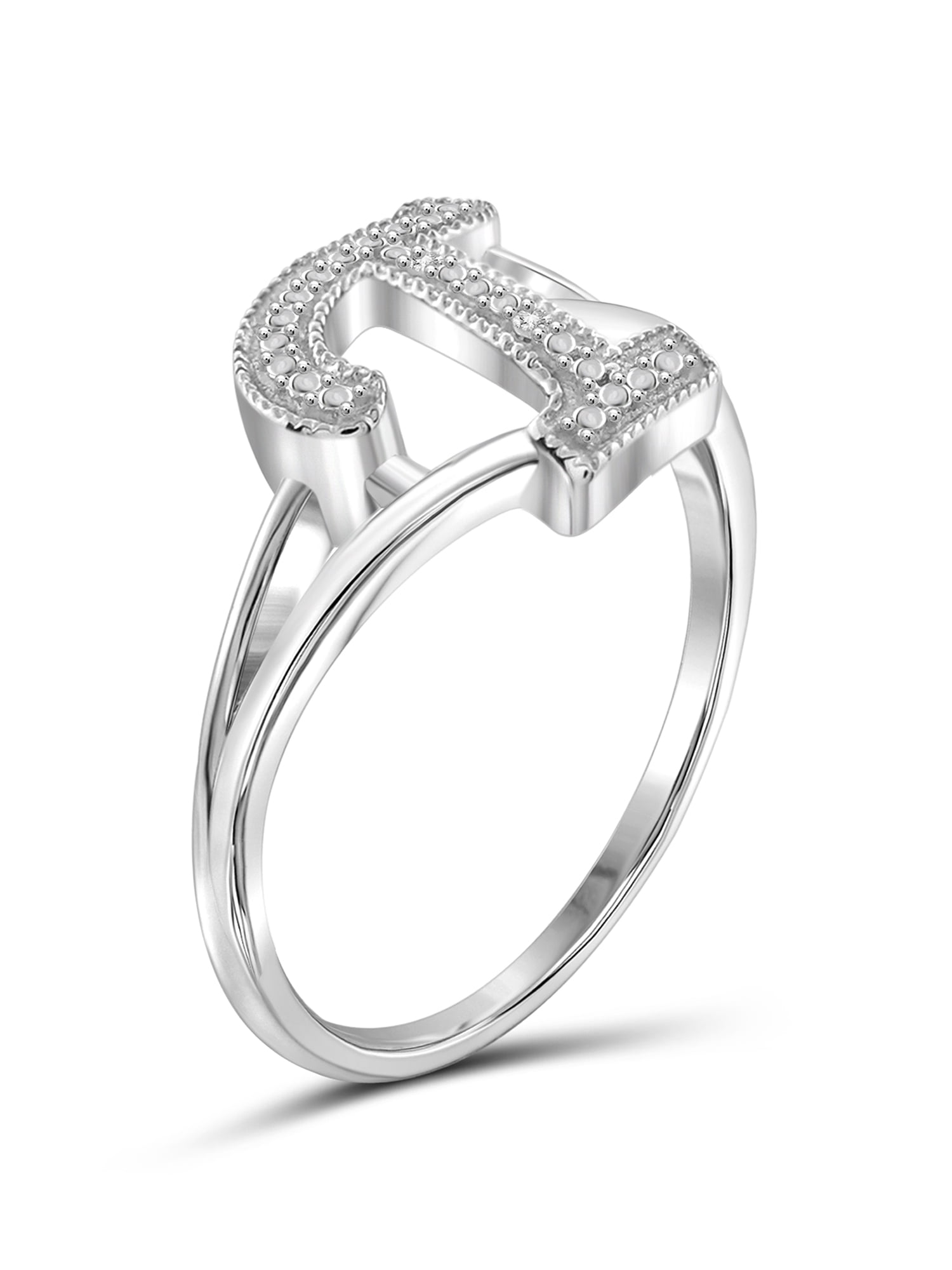 JewelersClub Accent White Diamond Initial Letter Ring for Women | Customizable Sterling Silver T Alphabet Monogram Ring for Girls | Cursive Script Capital Letters | Personalized Jewelry Gift for Her