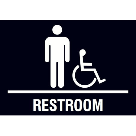 Men Restroom Handicap Accessible Black Sign - Mens Bathroom Wheelchair