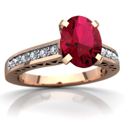 Lab Ruby Art Deco Ring in 14K Rose Gold by