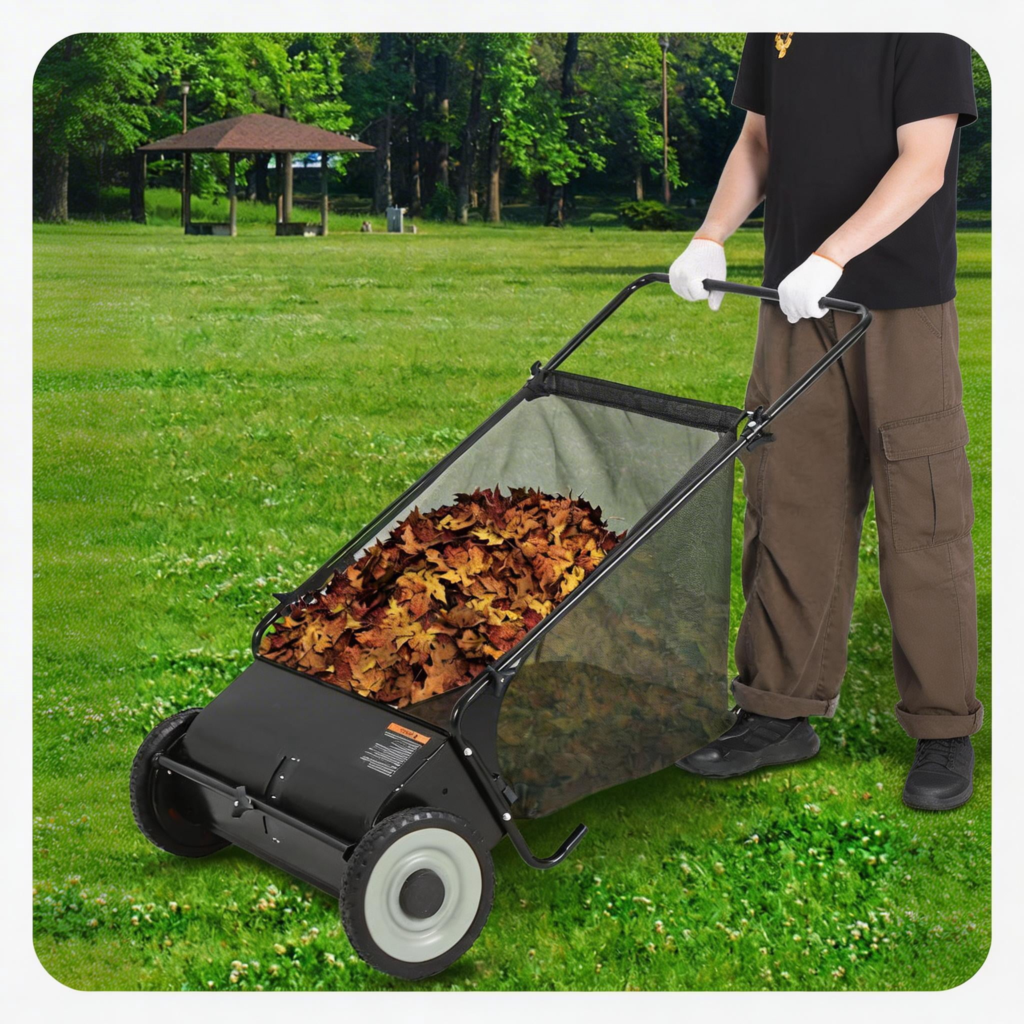 21 Inch Heavy Duty 4-Brush Push Lawn Sweeper, 3.5 Cu.Ft Large Collection Bag for Yard, Garden Cleanup