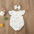 thumbnail image 4 of Bagilaanoe Newborn Baby Girl Summer Rompers Floral Print Fly Sleeve Ruffle Bodysuit + Headband 6M 12M 18M 24M Infant One Piece Jumpsuit, 4 of 6
