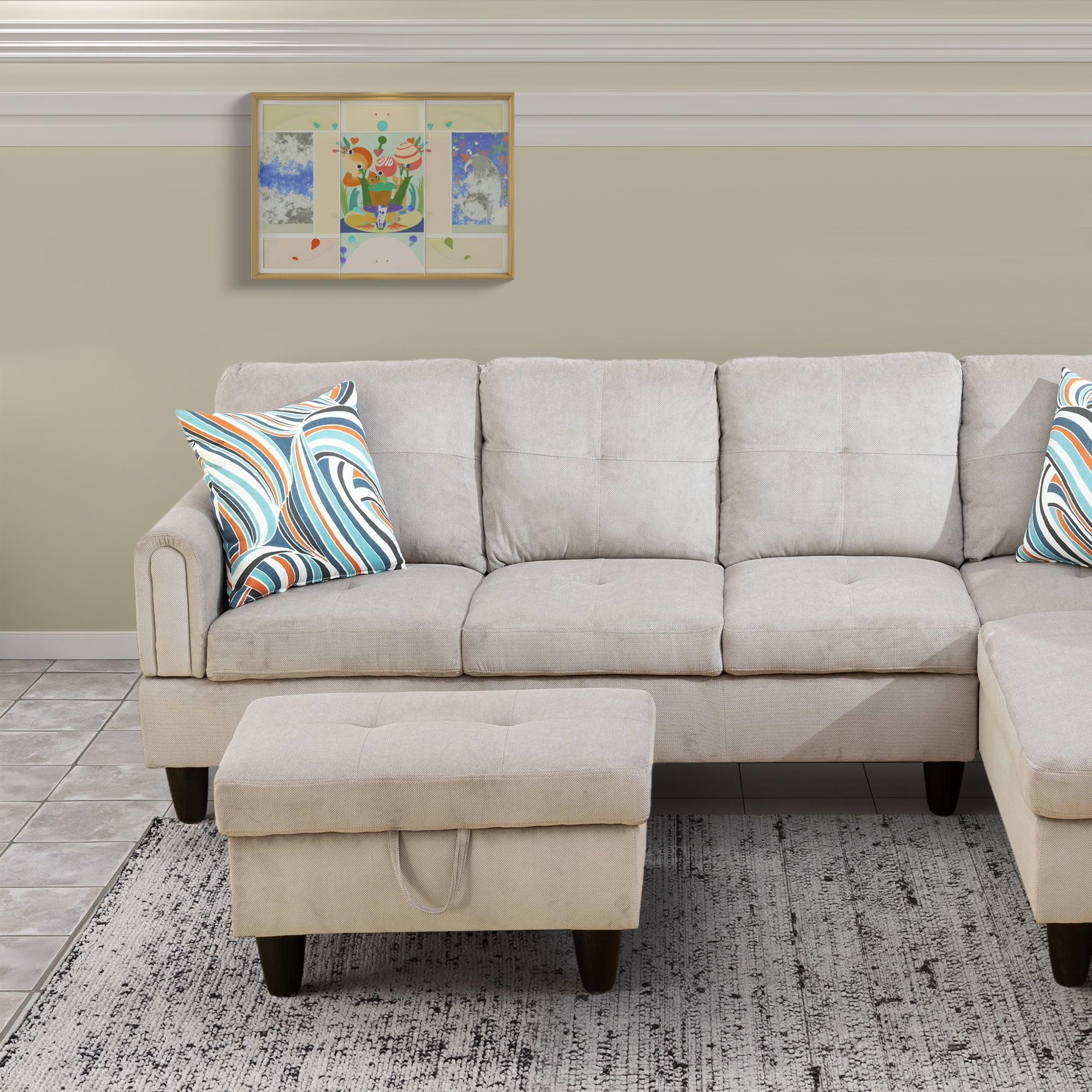 MAYEERTY Gray White Corduroy 3-Piece Living Room Sofa Set